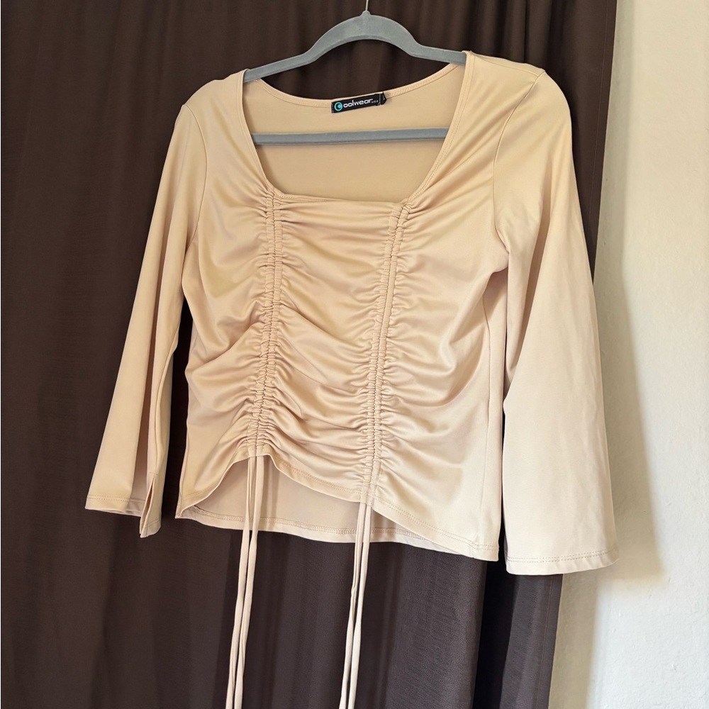 Beige Ruched Top by Shein